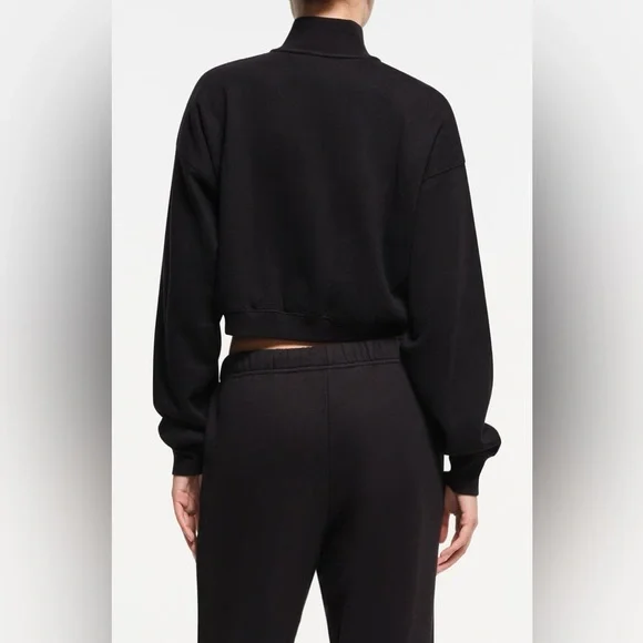 NWT SKIMS Half Zip Crop Cotton Fleece Blend Sweatshirt (M) - Picture 2 of 9